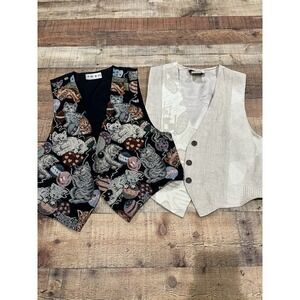 Women's FACET'S Vintage Vest Cat print Lot 2  Sz Med (2121)